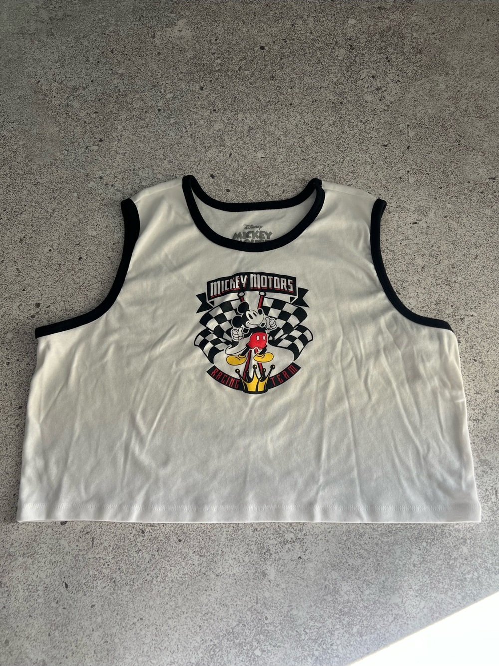 Disney White Tank Top with Black Trim and Mickey Motors Graphic - Picture 1 of 4
